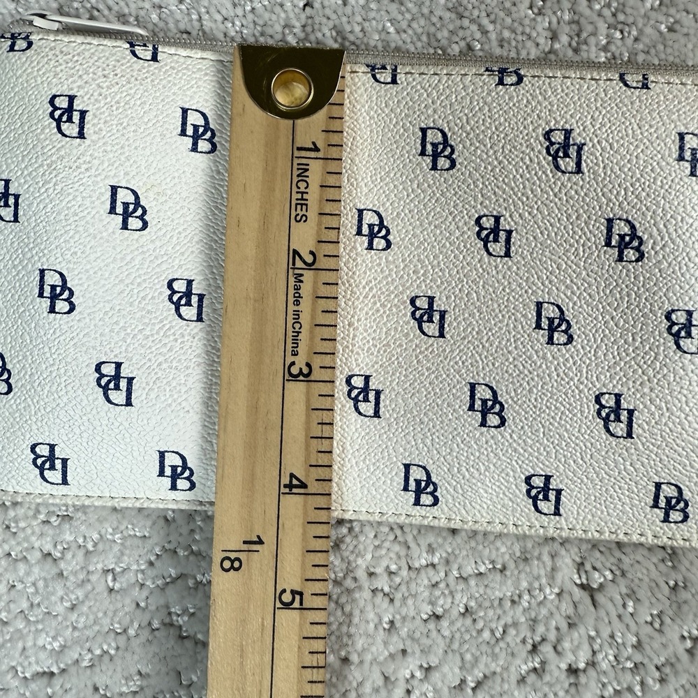 Dooney & Bourke Monogram Coated Canvas Wristlet White Blue Tan Leather Strap $98 - Picture 6 of 8